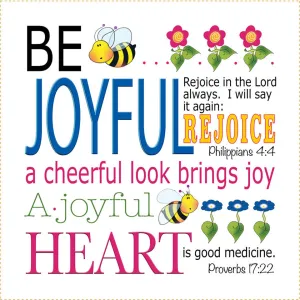 Be Joyful Philippians 4:4 Proverbs 17:22 6 inch Mini Fabric Art Panel