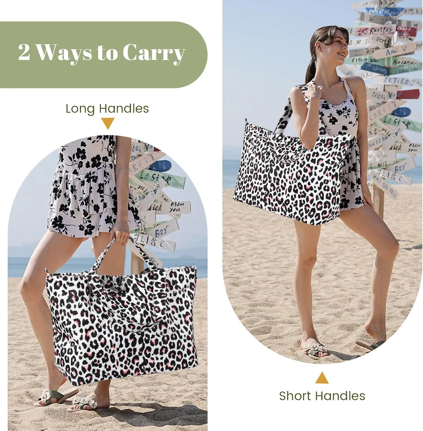 Beach Bags For Women - Large Beach Bags with Zipper Waterproof Sandproof Swim Pool Beach Bag