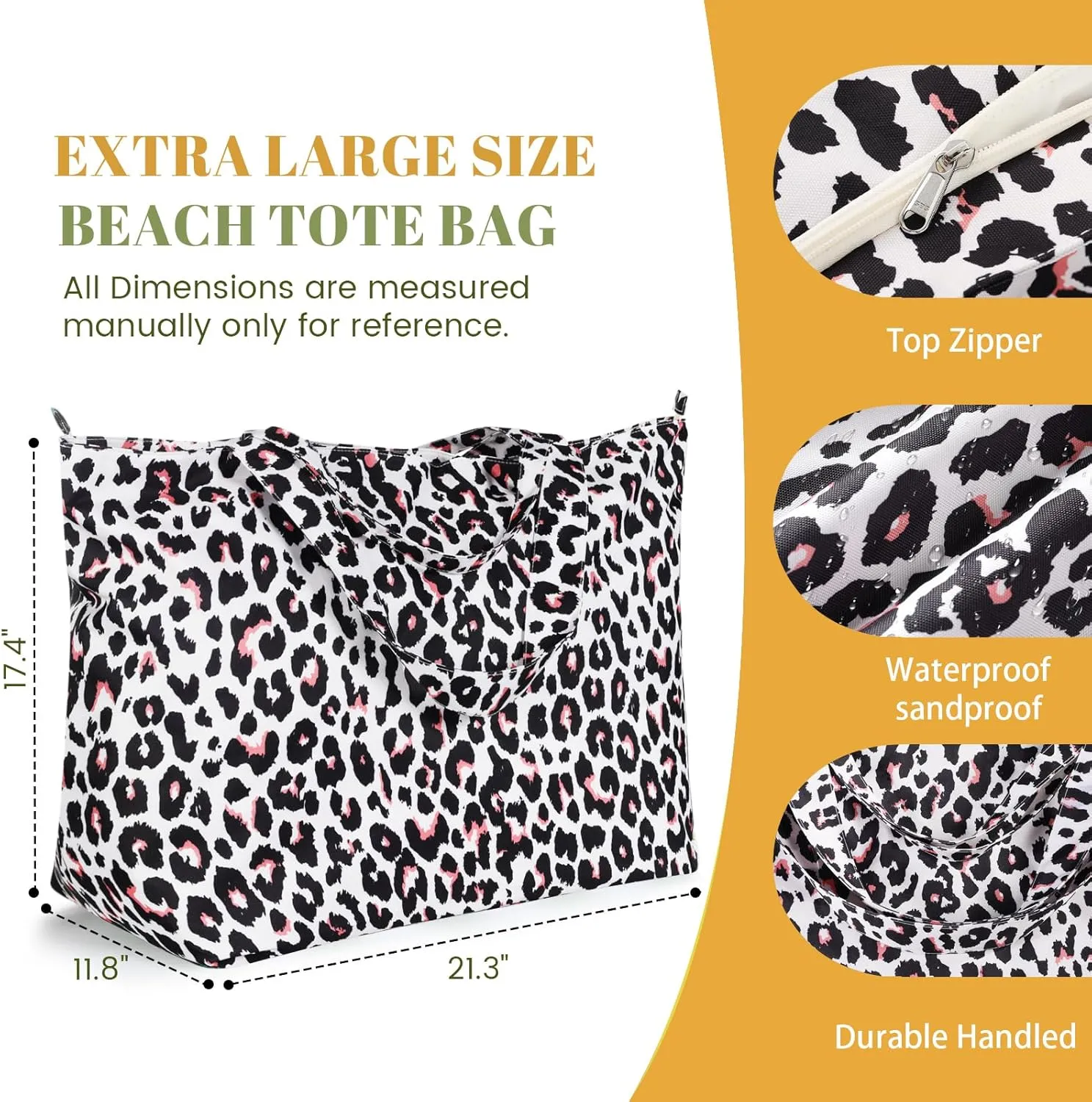 Beach Bags For Women - Large Beach Bags with Zipper Waterproof Sandproof Swim Pool Beach Bag