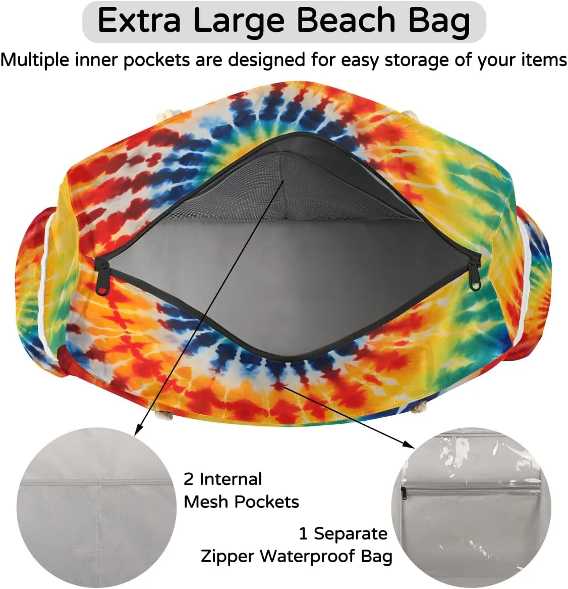 Beach Bags for Women Waterproof Sandproof Large Beach Tote Bag with Zipper Swim Pool Bag for Travel Outdoor