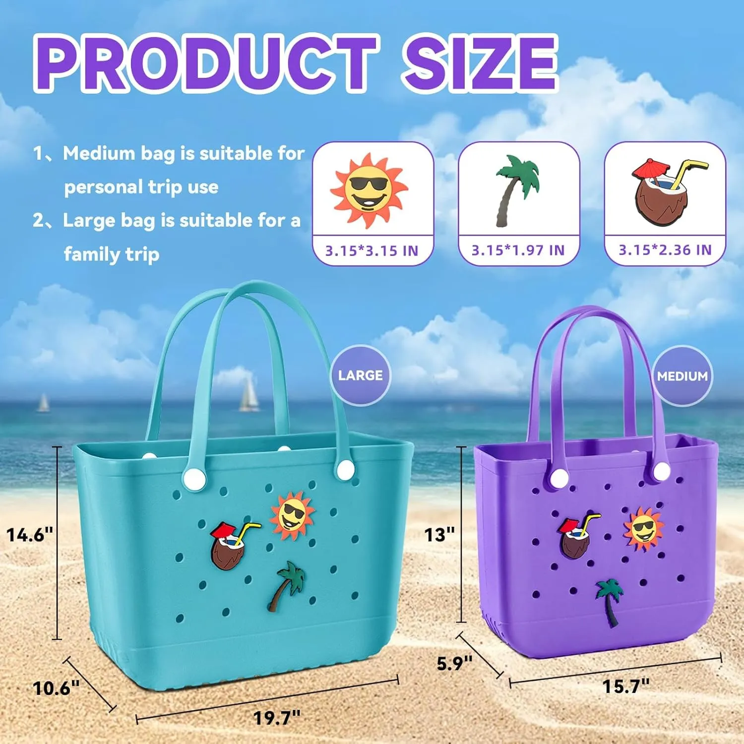 Beach Rubber Bag,Waterproof and Sandproof Washable Rubber Tote Bag for Beach, Pool Boat, Groceries, Sports