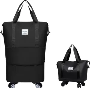 Beente Travel Bag with Wheels - 2025 New Large Capacity Travel Bag, Equipped with Detachable Universal Wheels, The Foldable Carry-On Luggage Bags is Suitable for Trips, (Black)