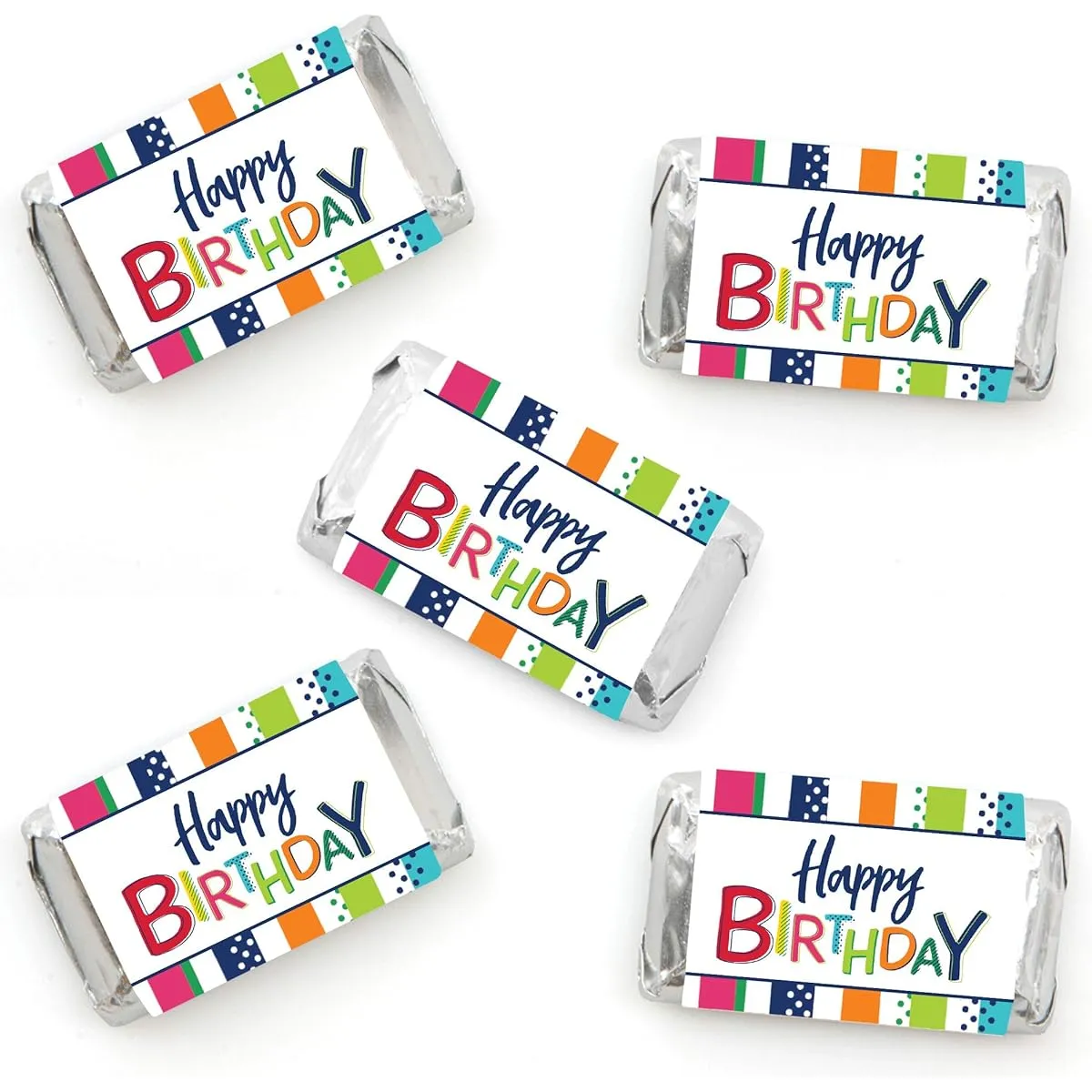 Big Dot of Happiness Cheerful Happy Birthday - Mini Candy Bar Wrapper Stickers - Colorful Birthday Party Small Favors - 40 Count