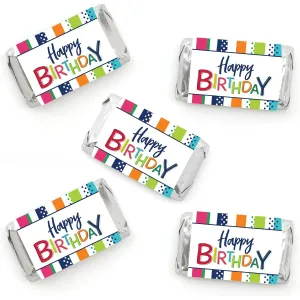 Big Dot of Happiness Cheerful Happy Birthday - Mini Candy Bar Wrapper Stickers - Colorful Birthday Party Small Favors - 40 Count