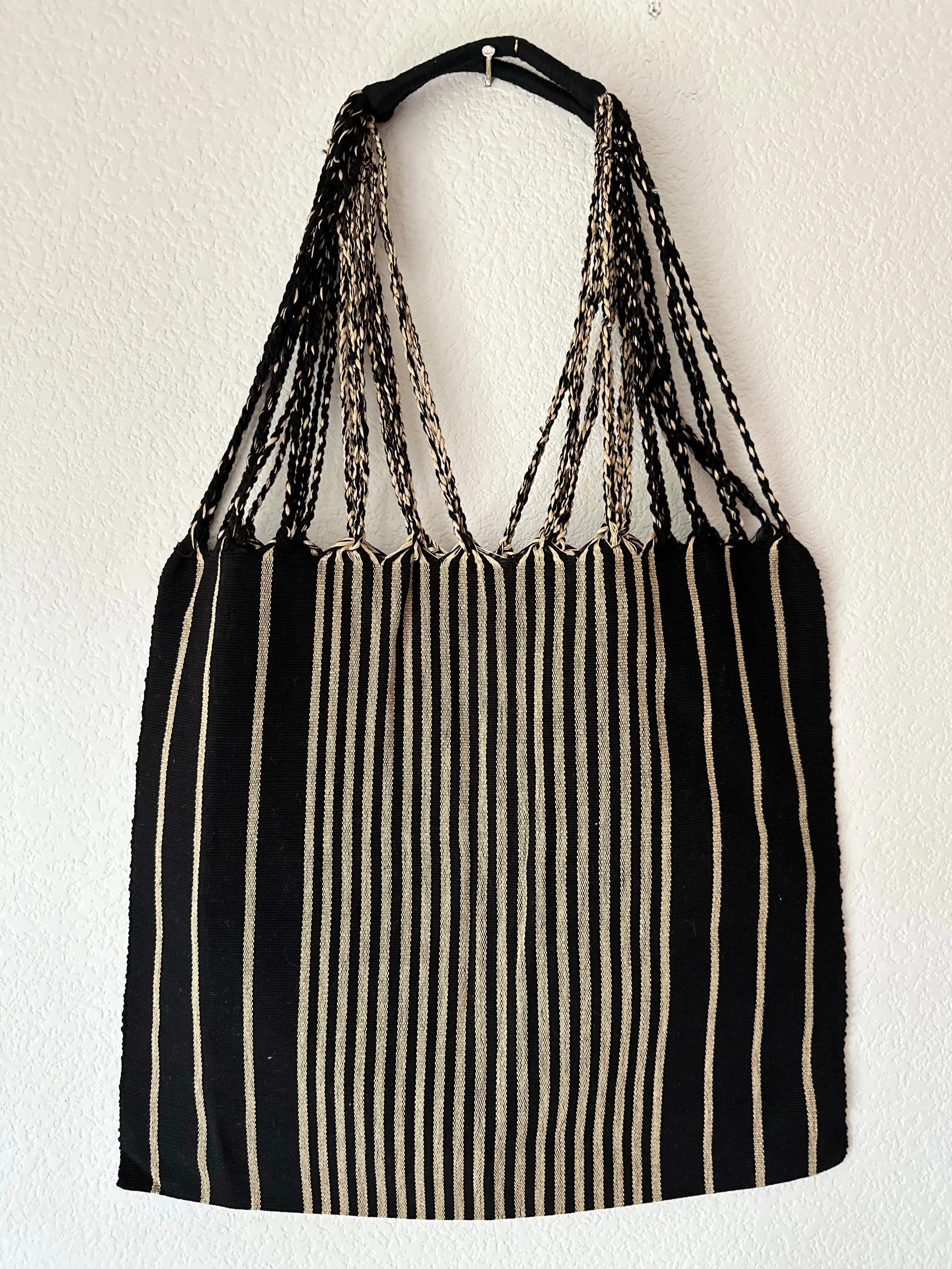 Black and Beige Loom Tote Bag