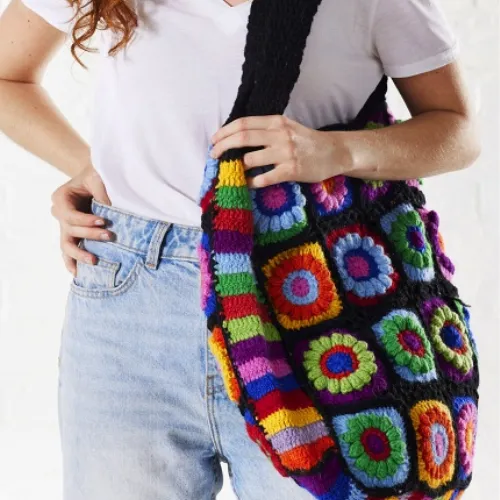Black Crochet Rainbow Bag