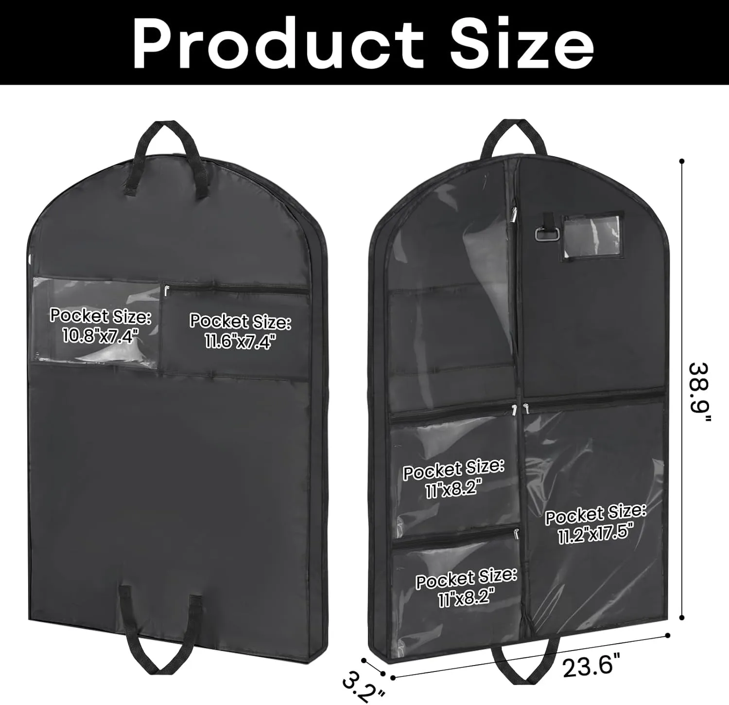 Black Dance Garment Bags for Dancers, 1pc 24x40x3", Waterproof Garment Bags for Hanging Clothes, Dance Costumes, Girls Dresses for Dance Competition Travel, Dust Proof with Handles & 5 Pockets