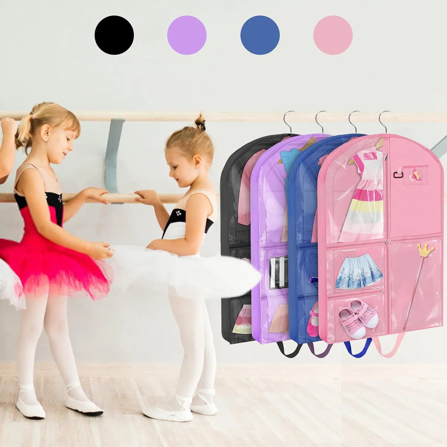 Black Dance Garment Bags for Dancers, 1pc 24x40x3", Waterproof Garment Bags for Hanging Clothes, Dance Costumes, Girls Dresses for Dance Competition Travel, Dust Proof with Handles & 5 Pockets