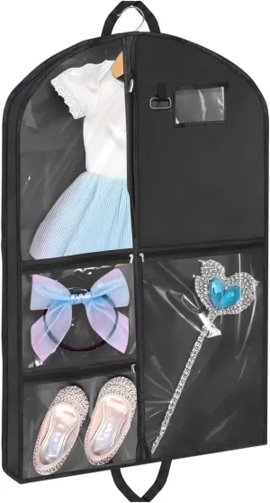 Black Dance Garment Bags for Dancers, 1pc 24x40x3", Waterproof Garment Bags for Hanging Clothes, Dance Costumes, Girls Dresses for Dance Competition Travel, Dust Proof with Handles & 5 Pockets