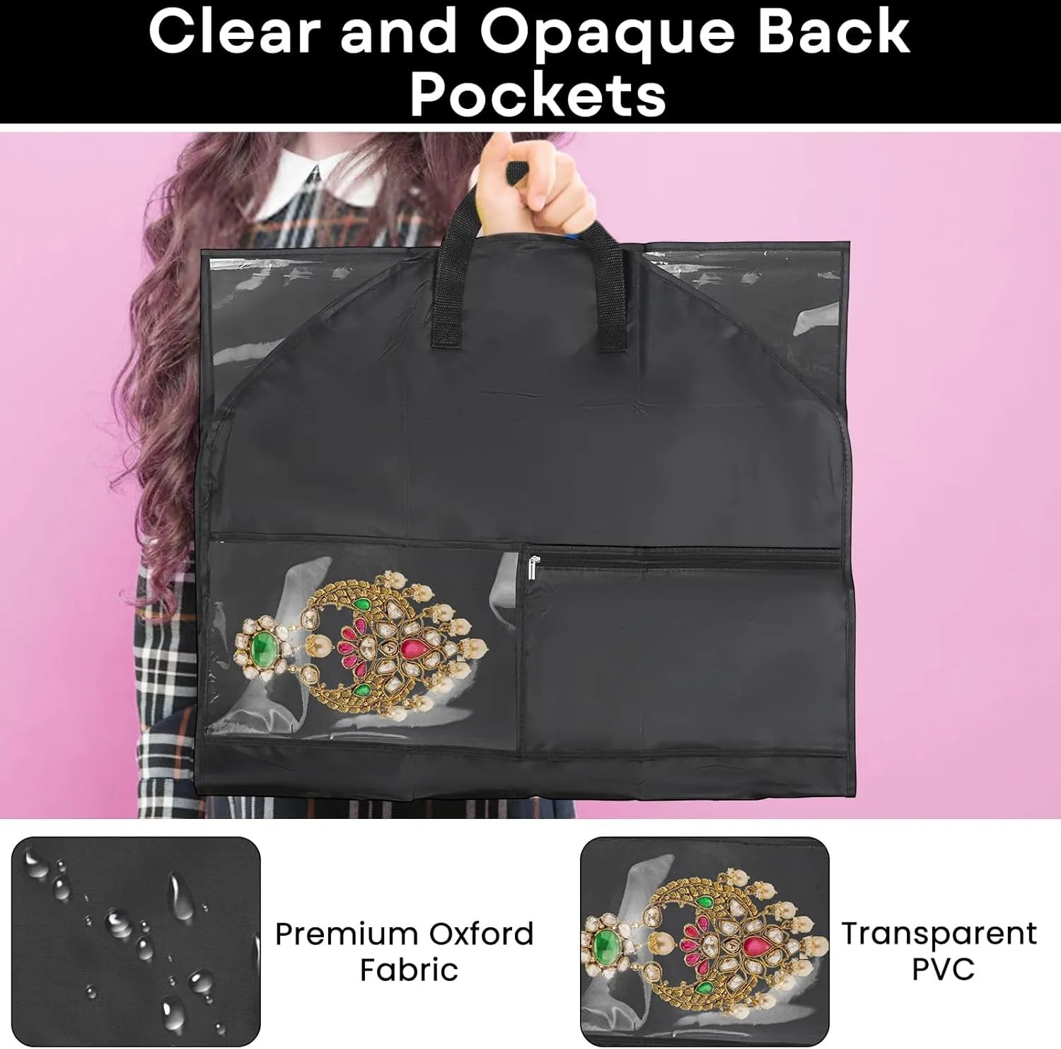 Black Dance Garment Bags for Dancers, 1pc 24x40x3", Waterproof Garment Bags for Hanging Clothes, Dance Costumes, Girls Dresses for Dance Competition Travel, Dust Proof with Handles & 5 Pockets