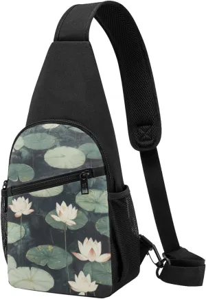 Black Lily Pads Printed Chest Bag Chest Shoulder Crossbody Bag for Men Women Travel Chest Pack Hiking Shoulder Bags, Black, One Size, Hiking Backpack