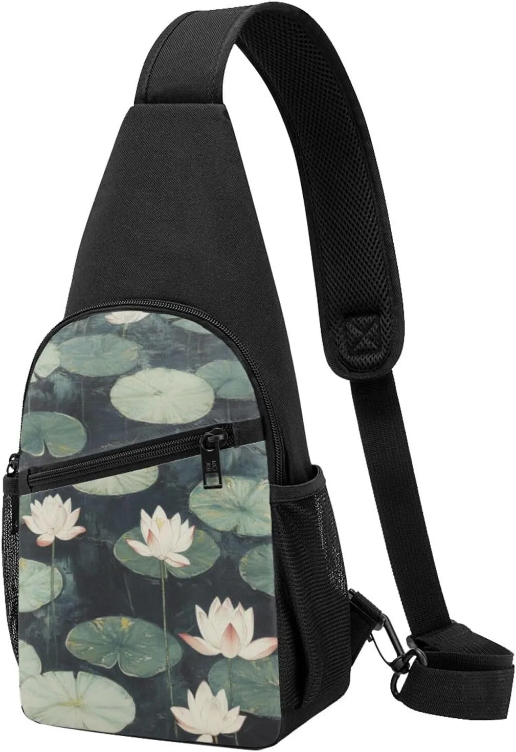 Black Lily Pads Printed Chest Bag Chest Shoulder Crossbody Bag for Men Women Travel Chest Pack Hiking Shoulder Bags, Black, One Size, Hiking Backpack
