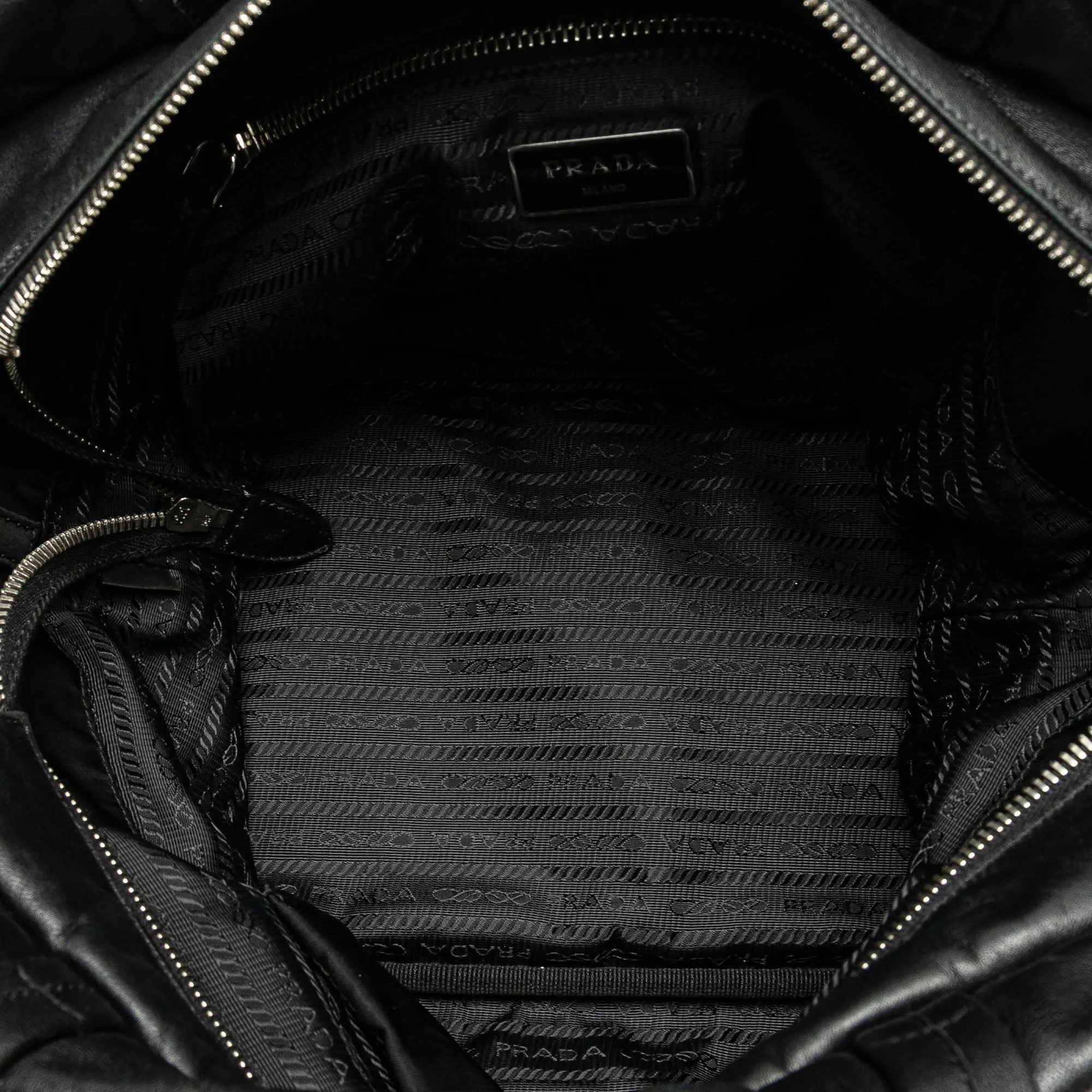 Black Prada Nappa Trimmed Tessuto Satchel