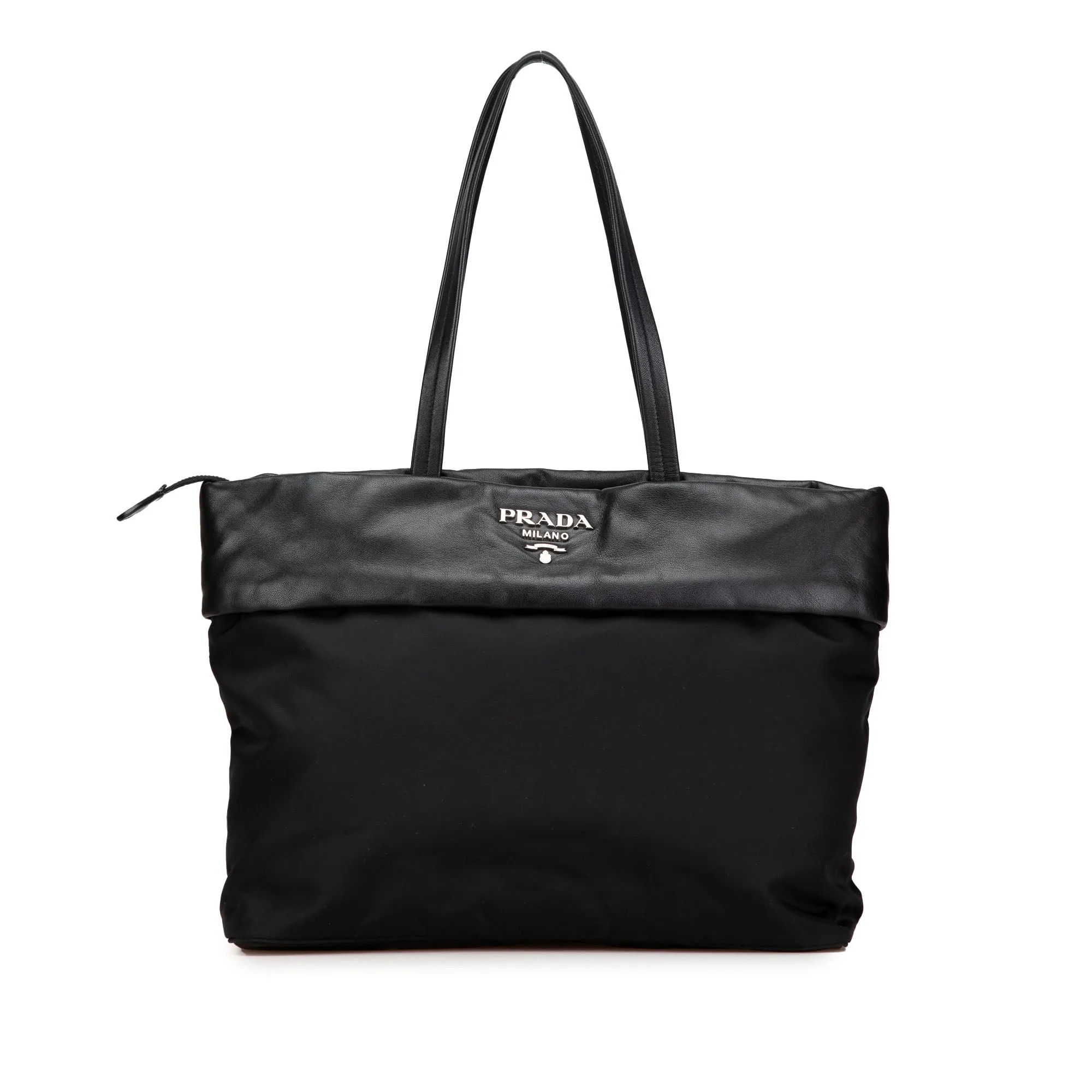 Black Prada Nappa Trimmed Tessuto Satchel