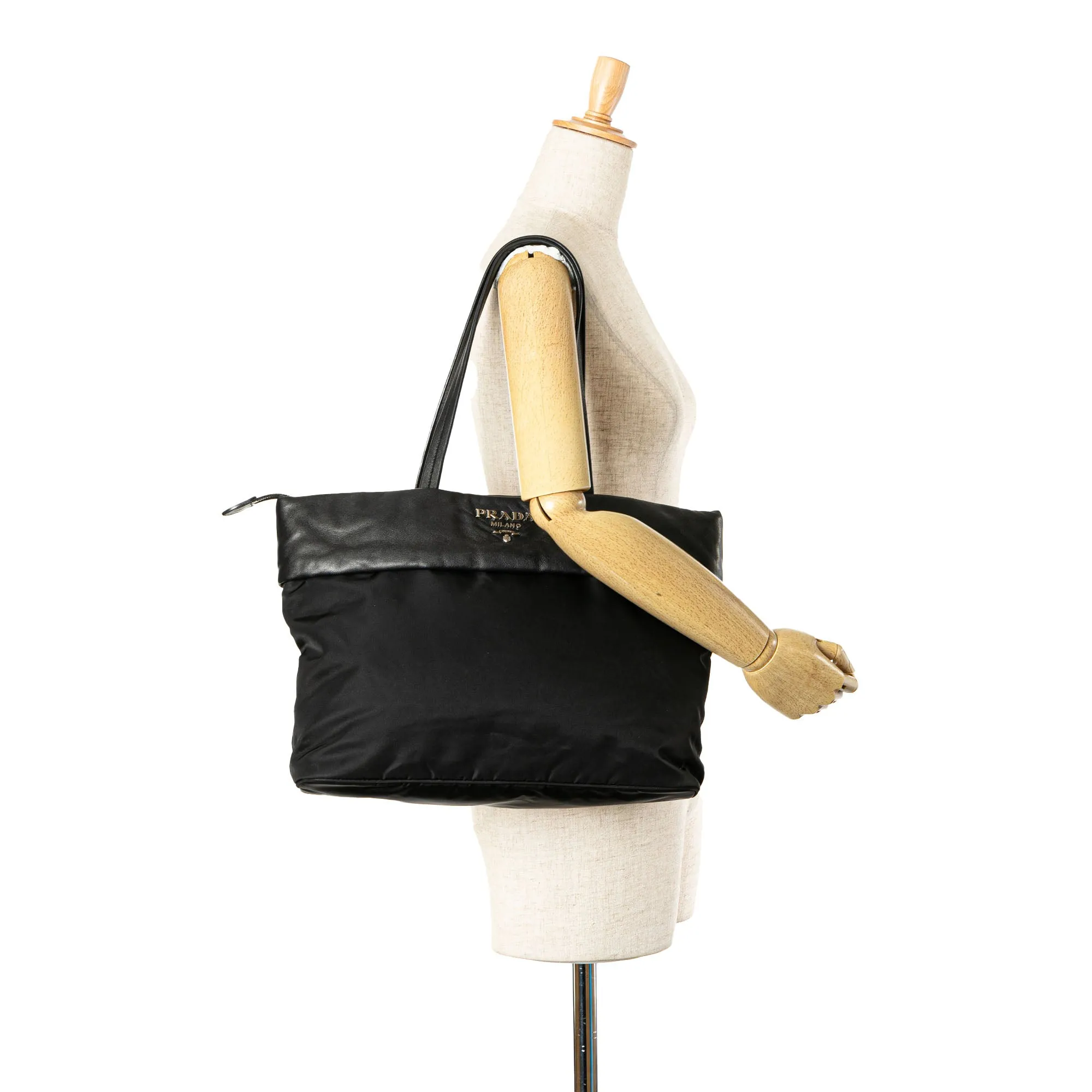 Black Prada Nappa Trimmed Tessuto Satchel