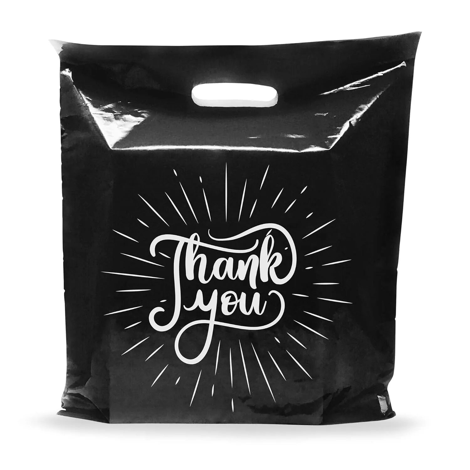 Black Thank You Merchandise Plastic Shopping Bags - 100 Pack 20" x 20" with 2 mil Thick Extra Large Retail Bags - Die Cut Handles - Perfect for Large Packages, Children Toys - Color Black - Recyclable