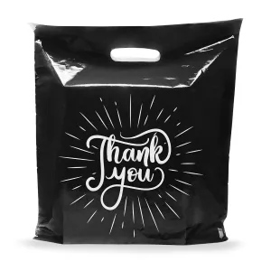 Black Thank You Merchandise Plastic Shopping Bags - 100 Pack 20" x 20" with 2 mil Thick Extra Large Retail Bags - Die Cut Handles - Perfect for Large Packages, Children Toys - Color Black - Recyclable