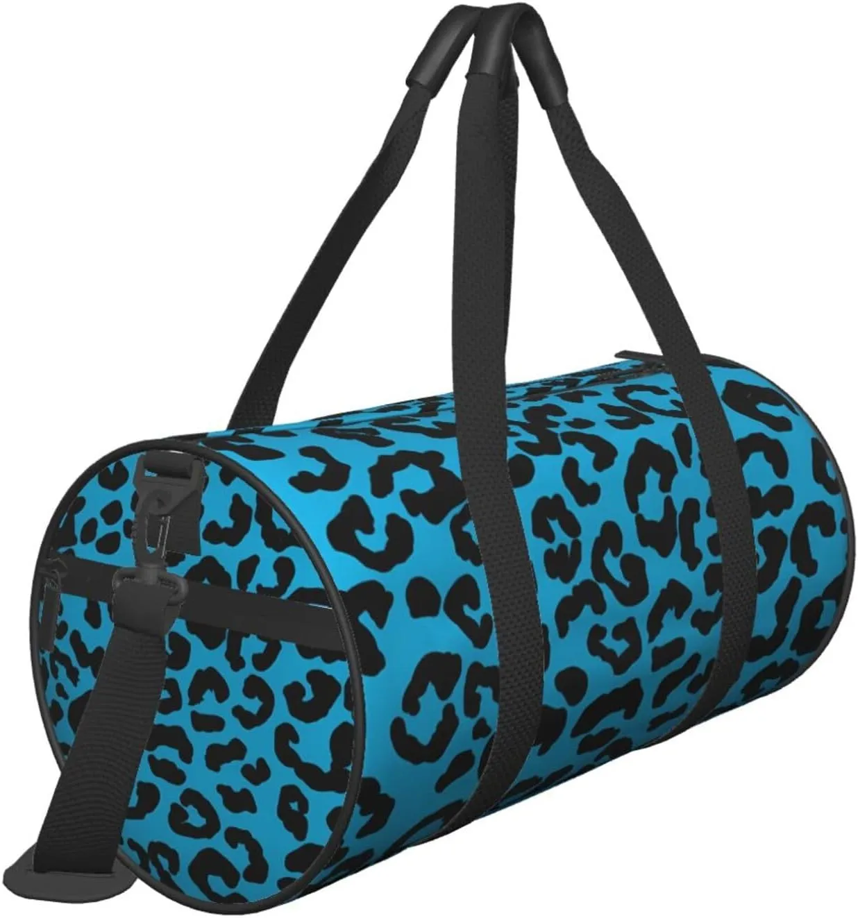 Blue and black cheetah aesthetic Round Travel Duffel Bag Large Capacity Gym Sports Bags for Hiking Vacation Trips