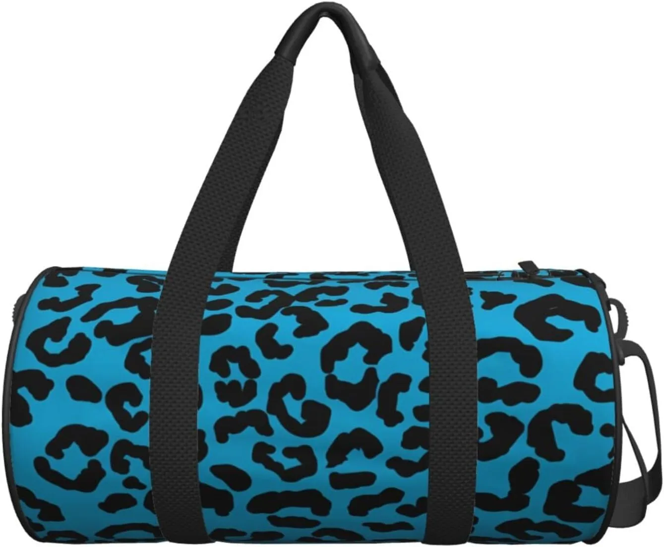 Blue and black cheetah aesthetic Round Travel Duffel Bag Large Capacity Gym Sports Bags for Hiking Vacation Trips
