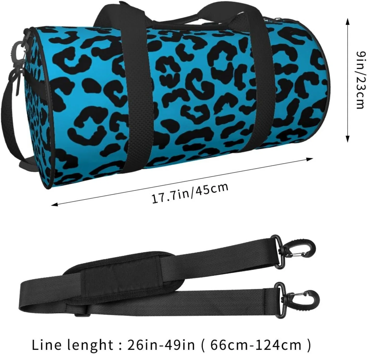 Blue and black cheetah aesthetic Round Travel Duffel Bag Large Capacity Gym Sports Bags for Hiking Vacation Trips