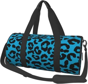 Blue and black cheetah aesthetic Round Travel Duffel Bag Large Capacity Gym Sports Bags for Hiking Vacation Trips