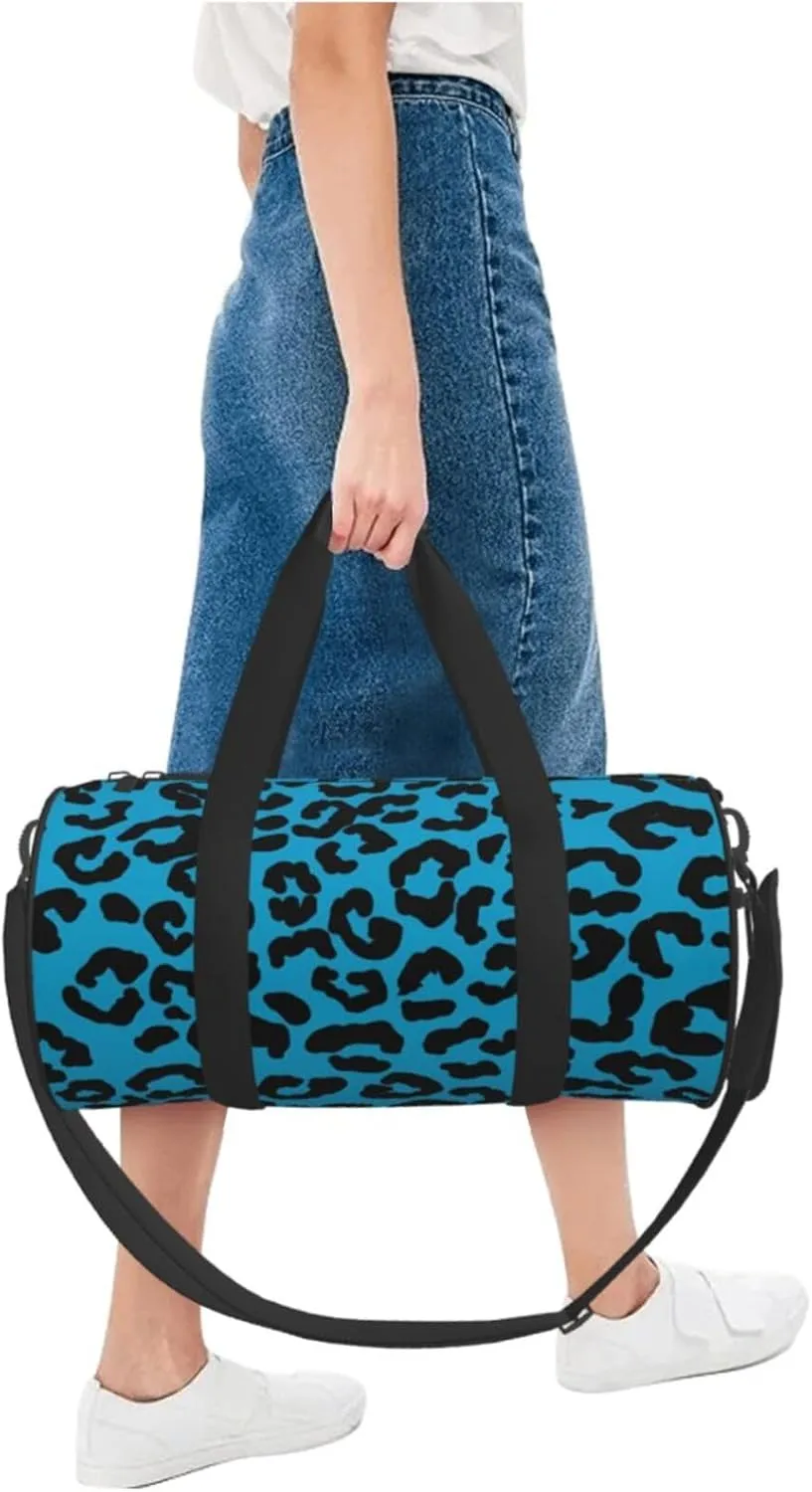 Blue and black cheetah aesthetic Round Travel Duffel Bag Large Capacity Gym Sports Bags for Hiking Vacation Trips
