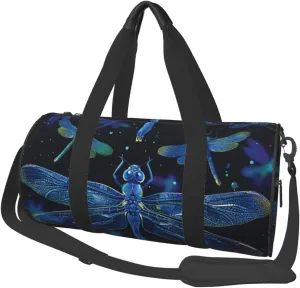 Blue Dragonfly Printed Sports Gym Bag for Men Women Foldable Duffel Bag Carry On Weekender Bag for Travel Sports