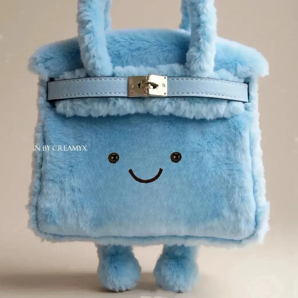 Blue Fuzzy Feels Kawaii Plush Bags
