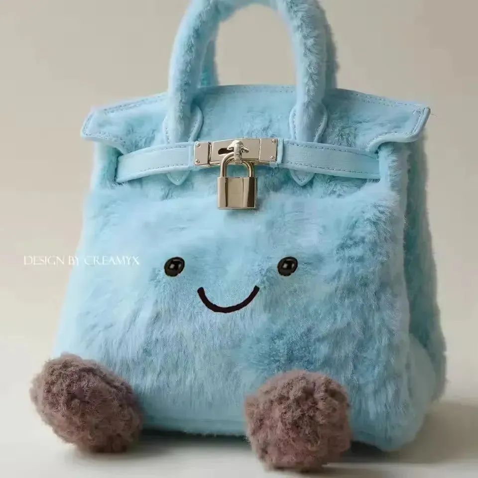 Blue Fuzzy Feels Kawaii Plush Bags