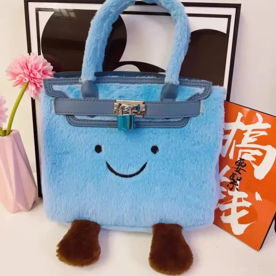 Blue Fuzzy Feels Kawaii Plush Bags