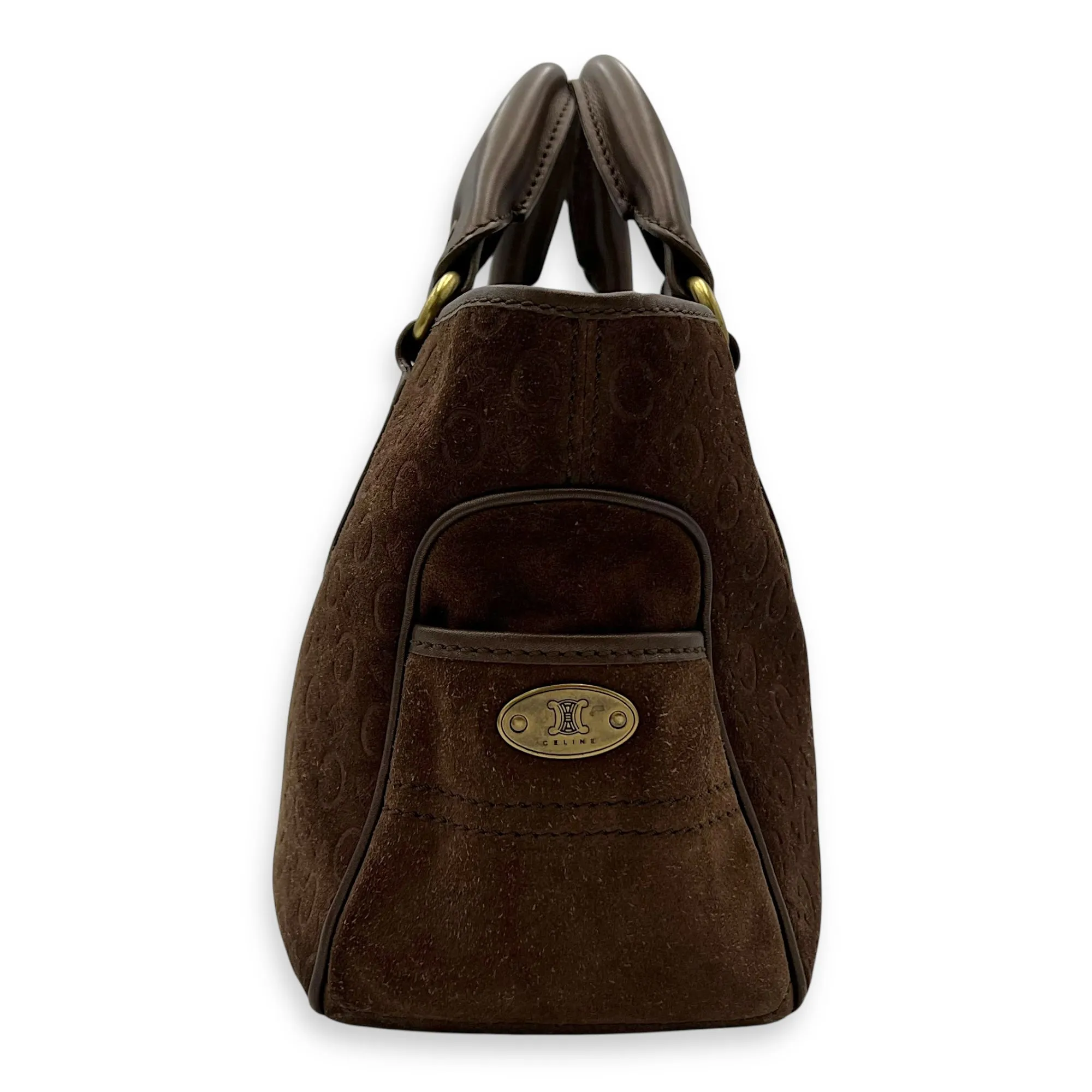Boogie Top Handle Bag Brown in Suede Leather, Gold hardware