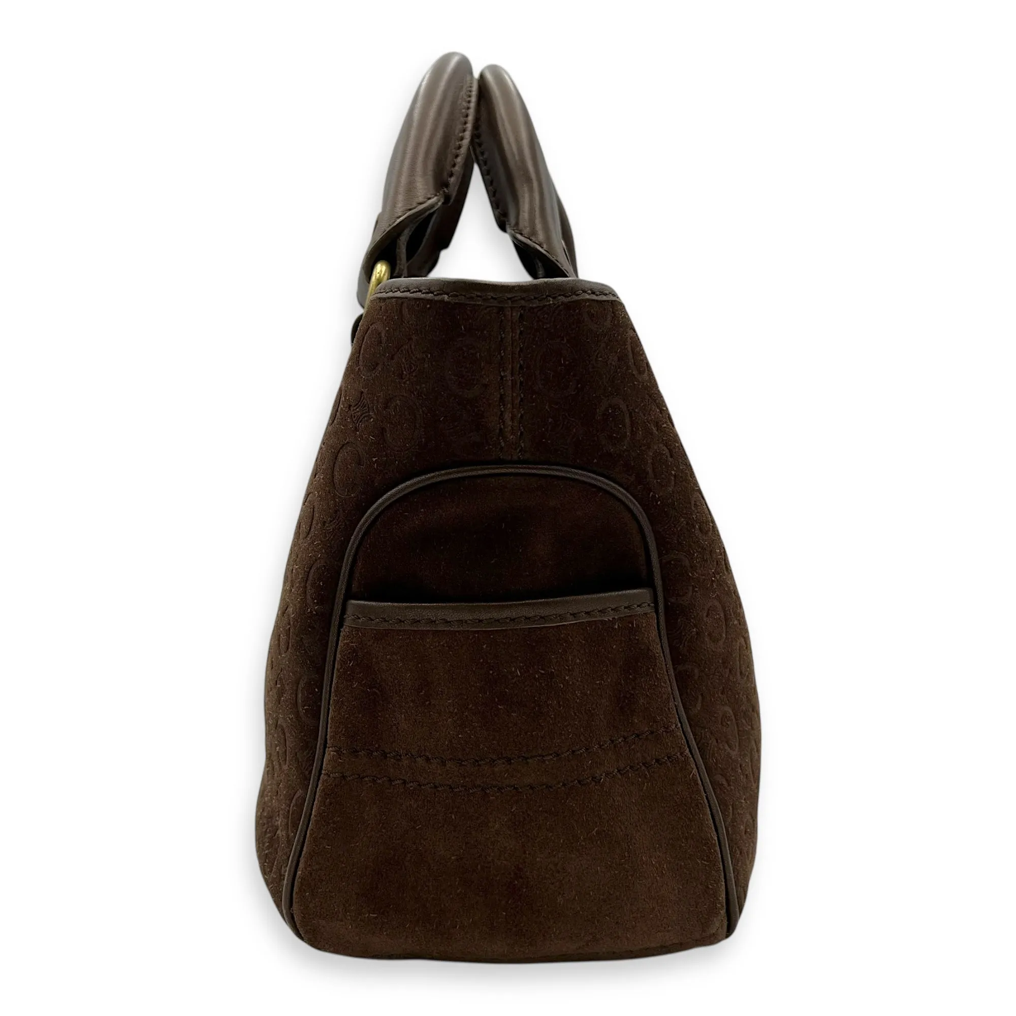Boogie Top Handle Bag Brown in Suede Leather, Gold hardware