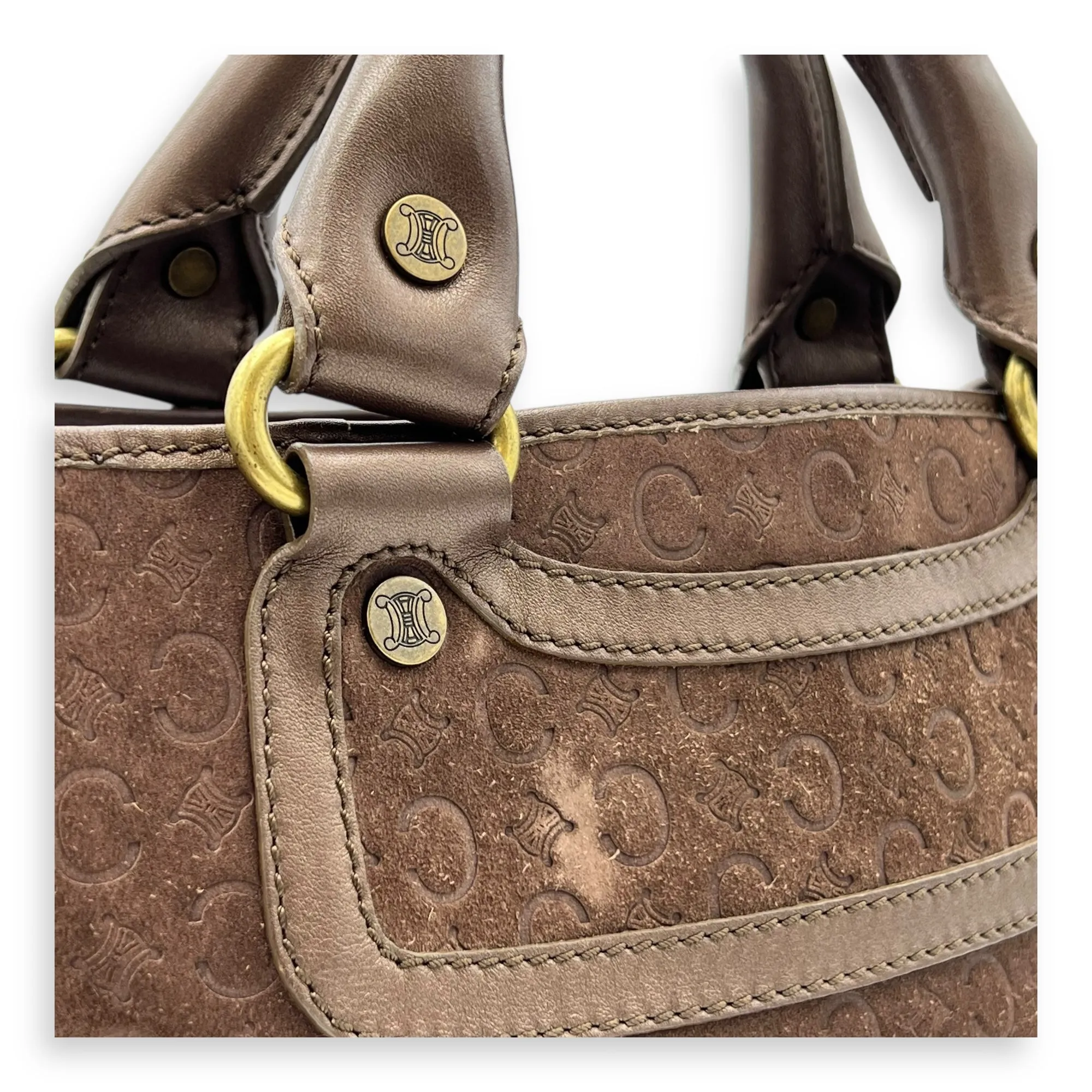 Boogie Top Handle Bag Brown in Suede Leather, Gold hardware