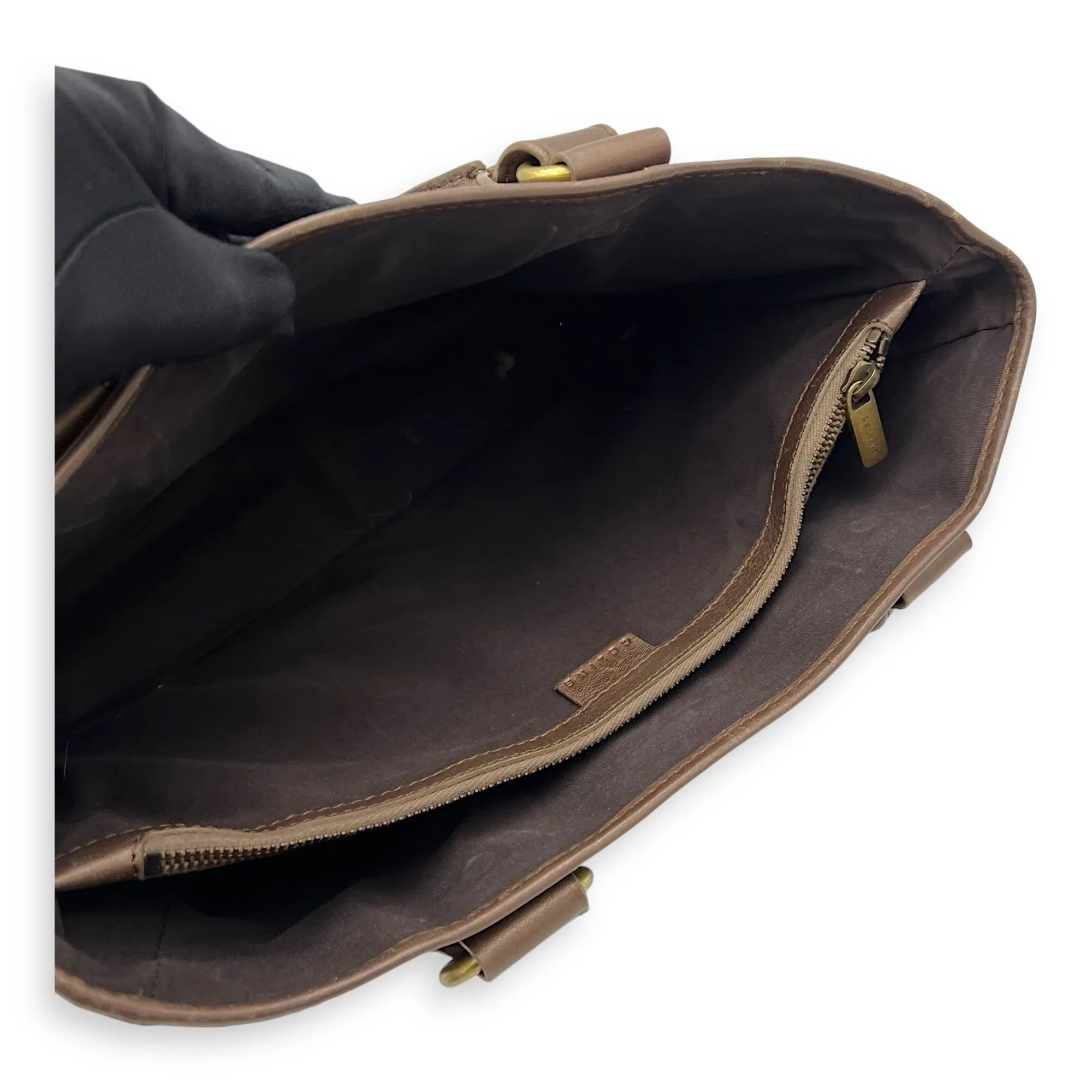 Boogie Top Handle Bag Brown in Suede Leather, Gold hardware