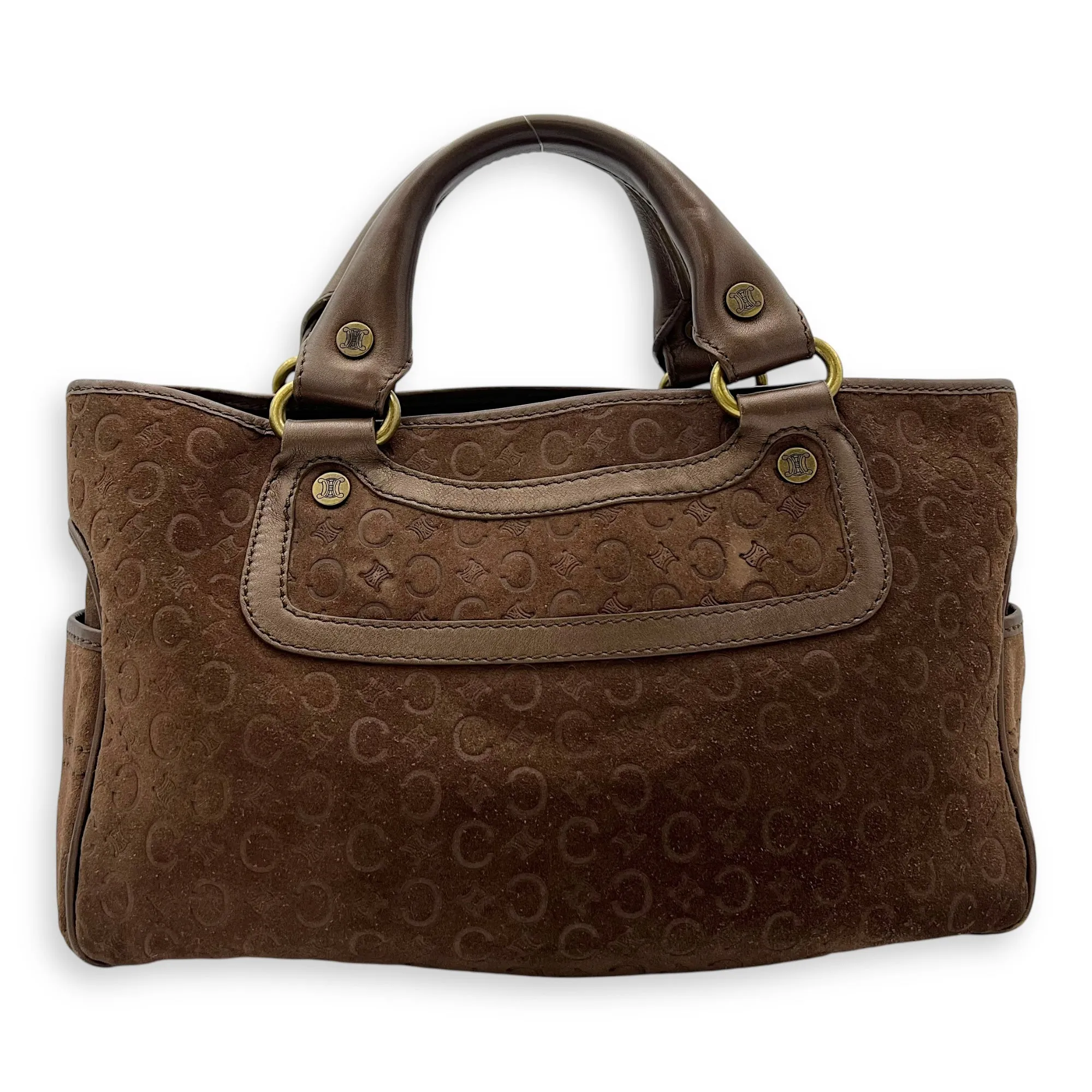 Boogie Top Handle Bag Brown in Suede Leather, Gold hardware