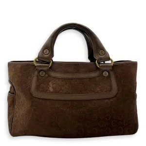 Boogie Top Handle Bag Brown in Suede Leather, Gold hardware