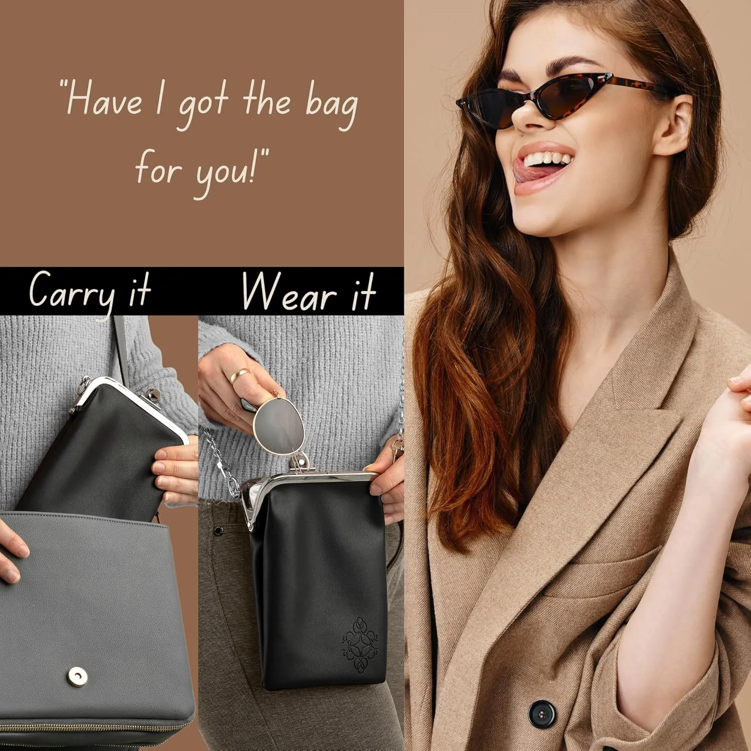 BORSALI Sunglass Case - Soft Double eyeglass & phone purse for women with crossbody chain