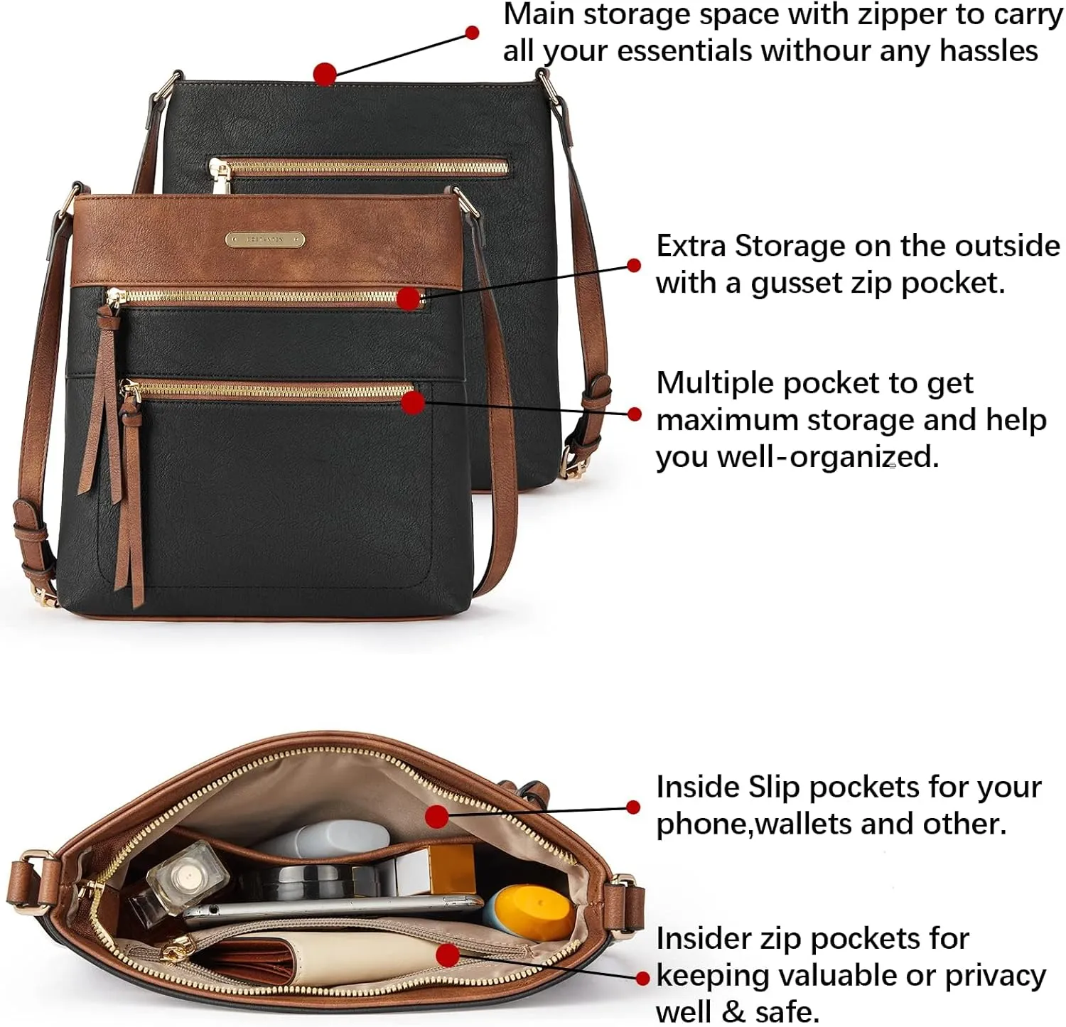 BOSTANTEN Crossbody Bags Purses for Women Trendy Soft Vegan Leather Shoulder Handbags with Adjustable Strap Zipper Pocket