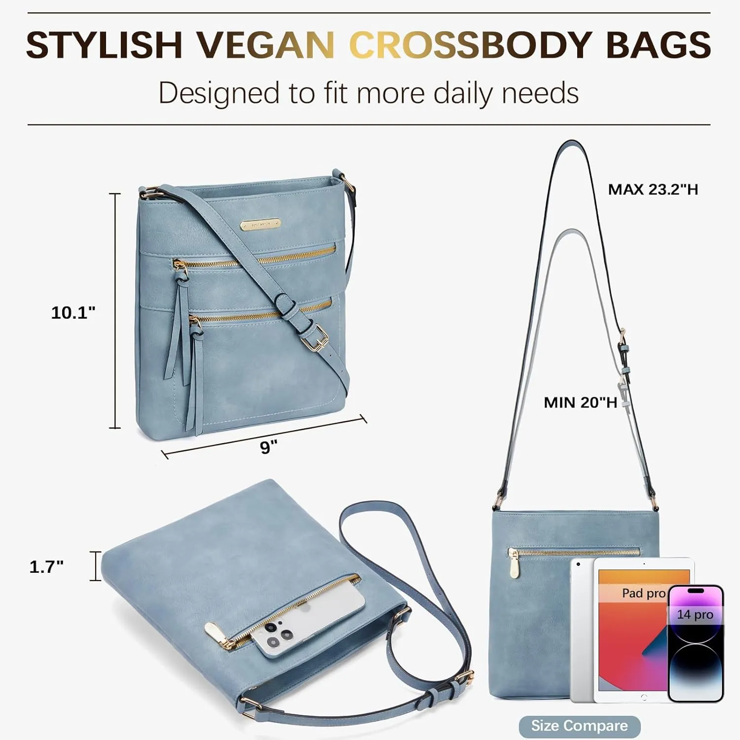 BOSTANTEN Crossbody Bags Purses for Women Trendy Soft Vegan Leather Shoulder Handbags with Adjustable Strap Zipper Pocket