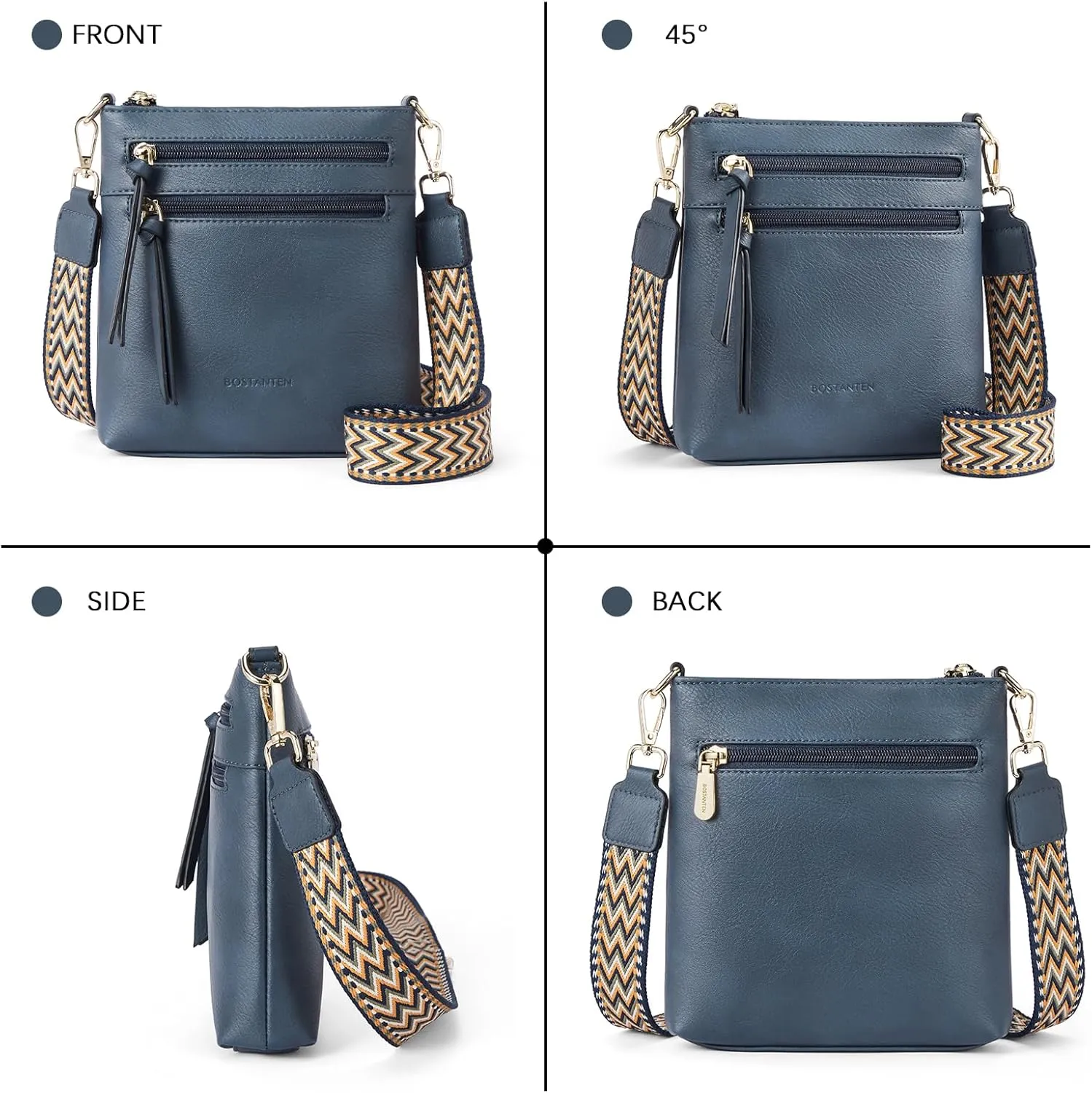 BOSTANTEN Crossbody Bags Purses for Women Trendy Soft Vegan Leather Shoulder Handbags with Adjustable Strap Zipper Pocket