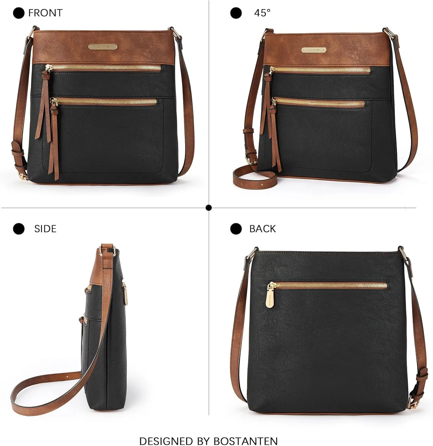 BOSTANTEN Crossbody Bags Purses for Women Trendy Soft Vegan Leather Shoulder Handbags with Adjustable Strap Zipper Pocket