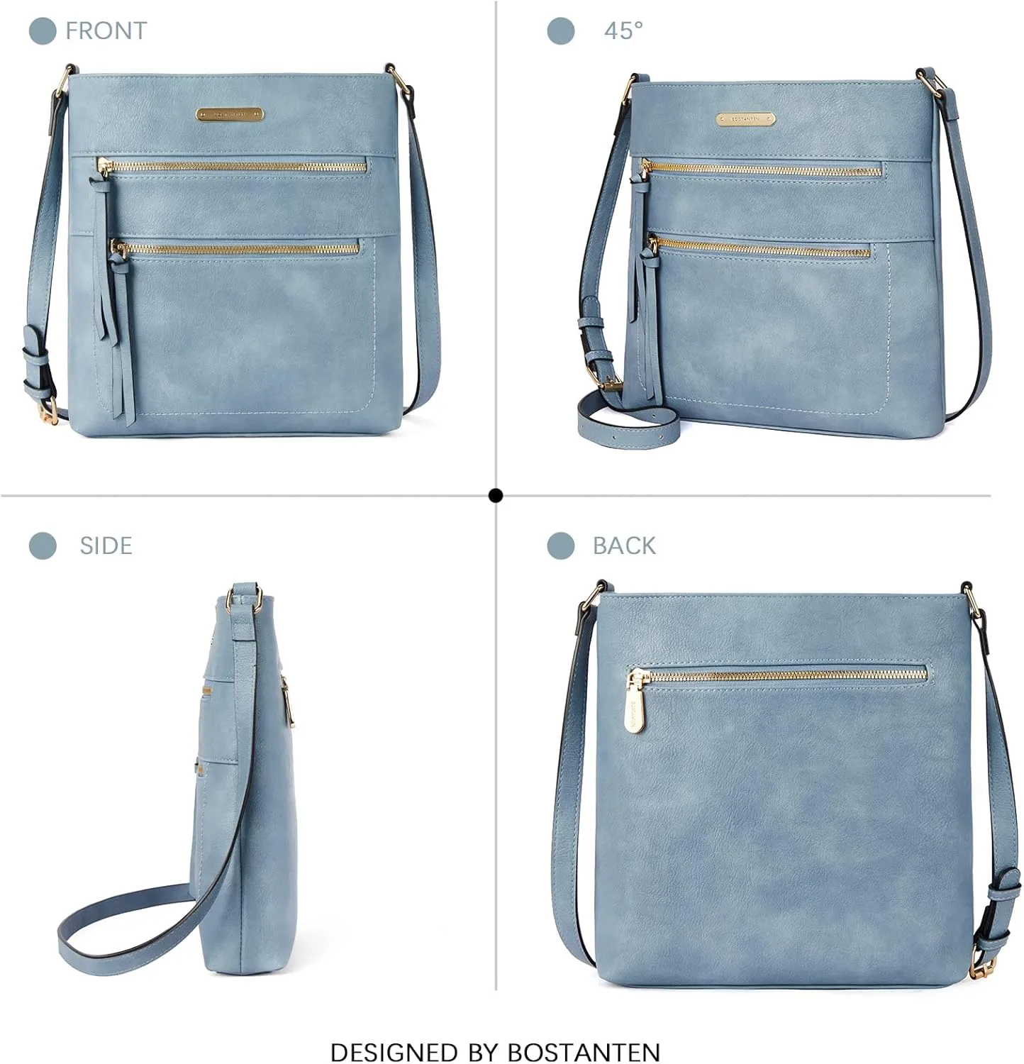 BOSTANTEN Crossbody Bags Purses for Women Trendy Soft Vegan Leather Shoulder Handbags with Adjustable Strap Zipper Pocket
