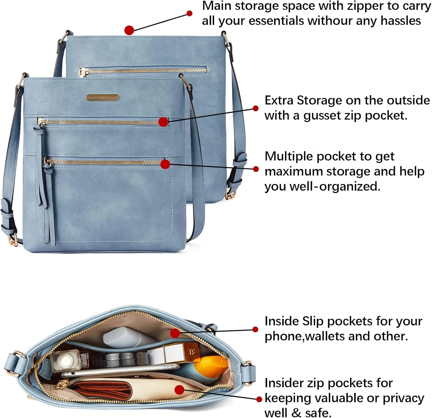 BOSTANTEN Crossbody Bags Purses for Women Trendy Soft Vegan Leather Shoulder Handbags with Adjustable Strap Zipper Pocket