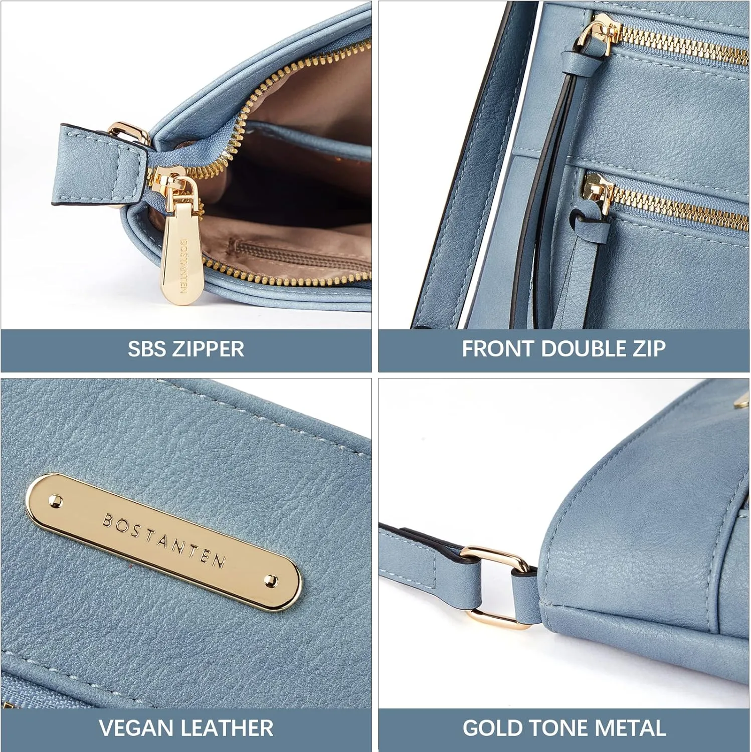 BOSTANTEN Crossbody Bags Purses for Women Trendy Soft Vegan Leather Shoulder Handbags with Adjustable Strap Zipper Pocket
