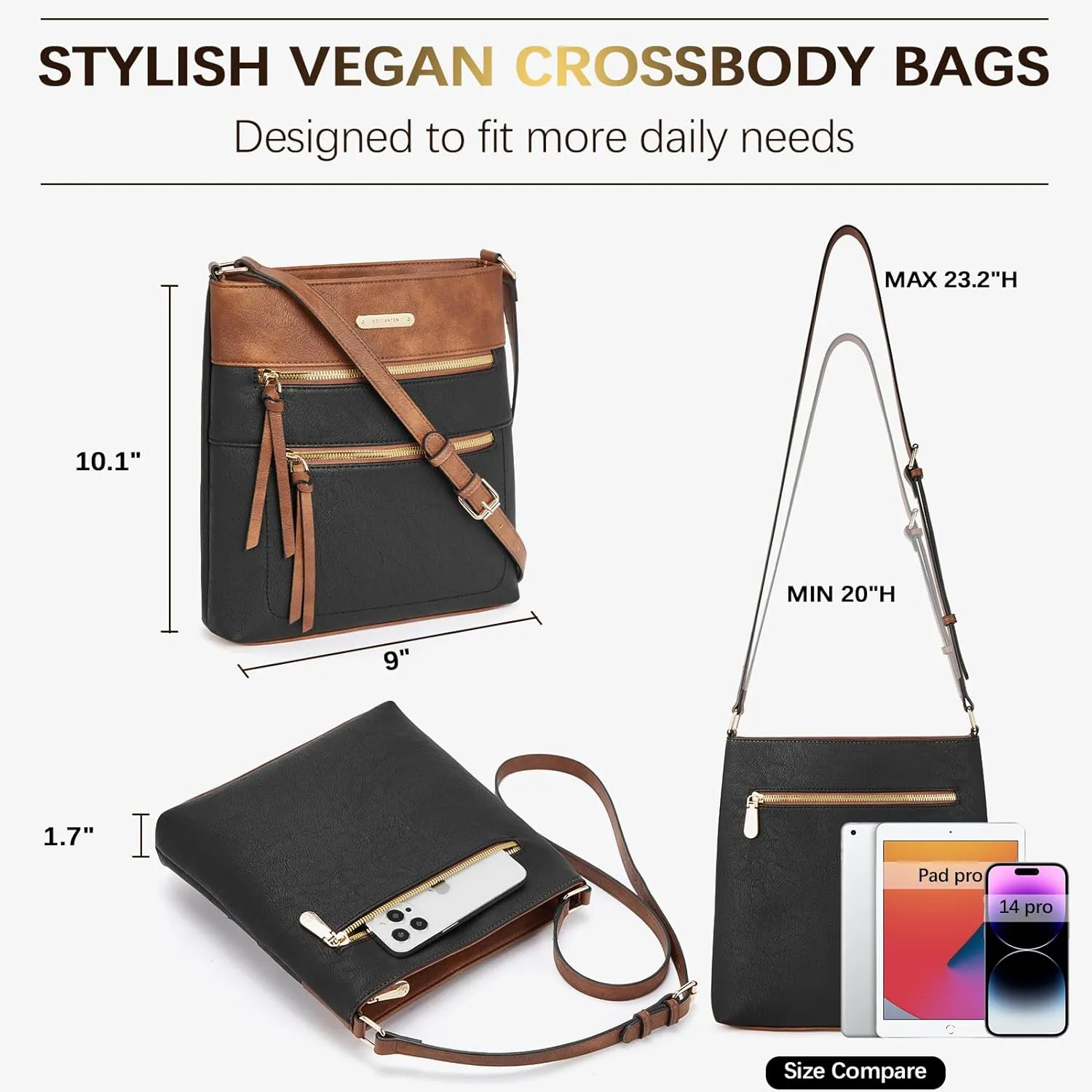 BOSTANTEN Crossbody Bags Purses for Women Trendy Soft Vegan Leather Shoulder Handbags with Adjustable Strap Zipper Pocket