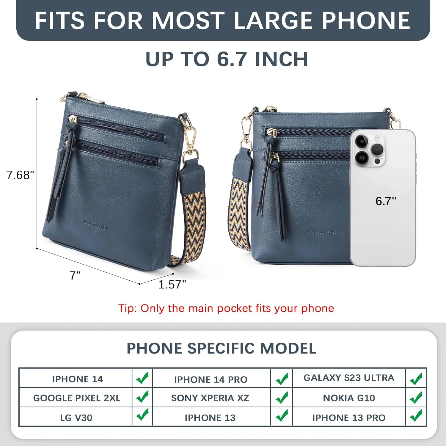 BOSTANTEN Crossbody Bags Purses for Women Trendy Soft Vegan Leather Shoulder Handbags with Adjustable Strap Zipper Pocket