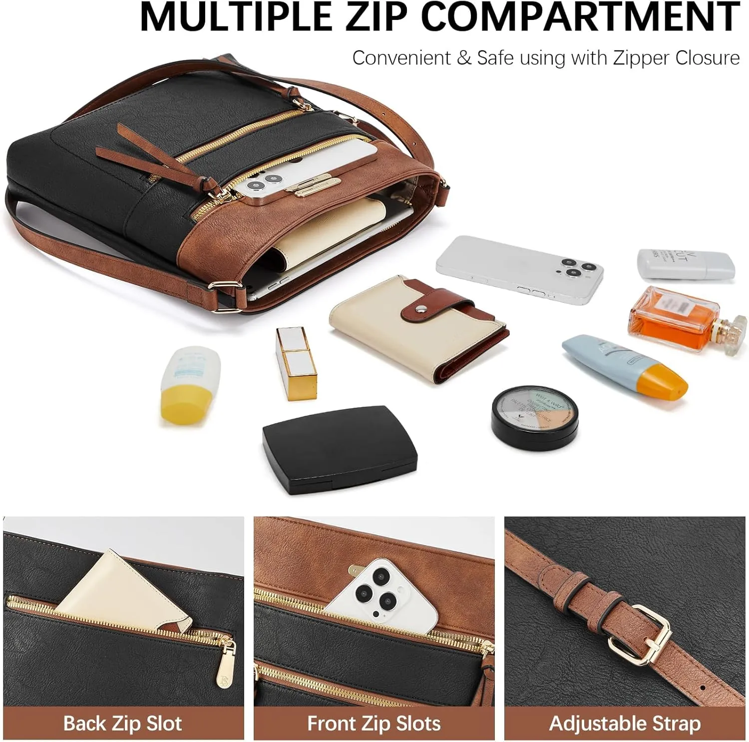 BOSTANTEN Crossbody Bags Purses for Women Trendy Soft Vegan Leather Shoulder Handbags with Adjustable Strap Zipper Pocket