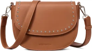 BOSTANTEN Small Crossbody Bags for Women Trendy Vegan Leather Saddle Purse Flap Shoulder Handbags with Adjustable Strap