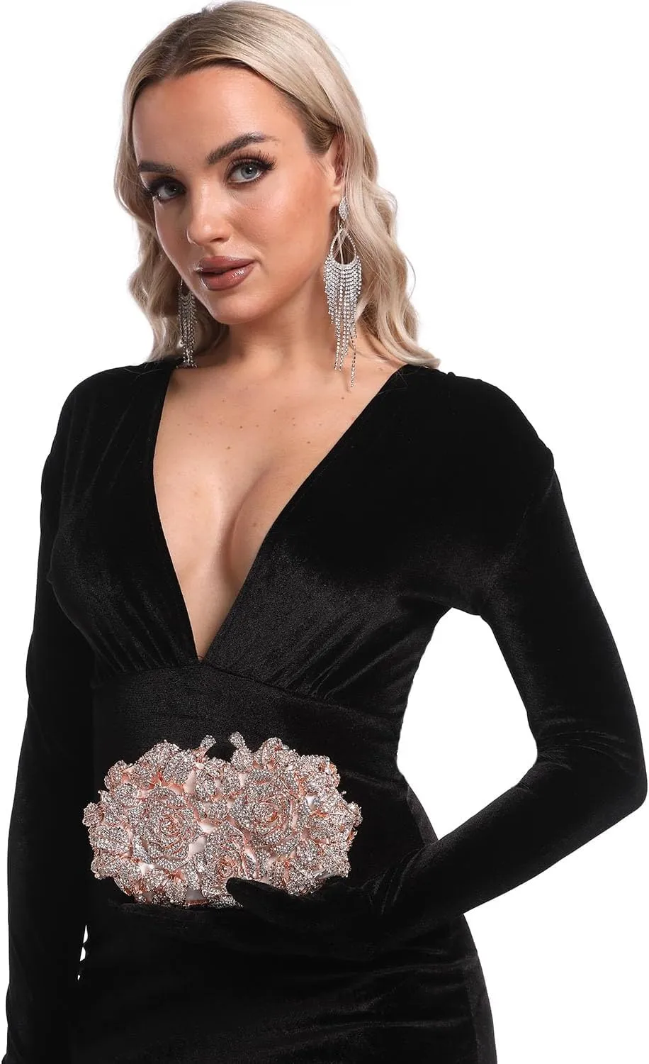 Boutique De FGG Dazzling Flower Evening Bags For Women Formal Party Rhinestone Handbags Wedding Crystal Clutch Purse,Mini