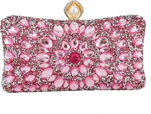 Boutique De FGG Pearl Clasp Crystal Clutch Purses for Women Evening Bags Wedding Handbag Party Rhinestone Clutch Bag,Mini